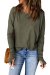 Green Solid Crew Neck Long Sleeve Long Sweatshirt-Tops-MomFashion