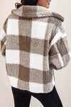 Khaki Plaid Sherpa Buttoned Flap Pocket Shacket-Outerwear-MomFashion