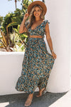 Multicolor Floral Ruffled Crop Top and Maxi Skirt Set-Dresses-MomFashion