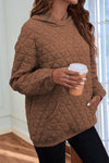 Coffee Solid Color Quilted Kangaroo Pocket Hoodie-Tops-MomFashion