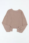 Khaki Cording Drop Shoulder Puff Sleeve Casual Long Sleeve Top-Tops-MomFashion