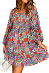 Floral Smocked Bust Square Neck Ruffled Dress-Dresses-MomFashion