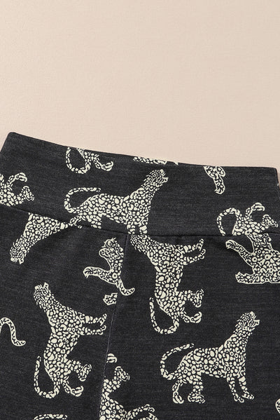 Black Printed High Rise Cheetah Print Ripped Leggings-Bottoms-MomFashion