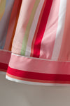 Pink Rainbow Stripe Ruffles Ruched Tiered Dress-Dresses-MomFashion