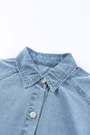 Sky Blue Buttoned Long Sleeve Denim Mini Dress-Dresses-MomFashion