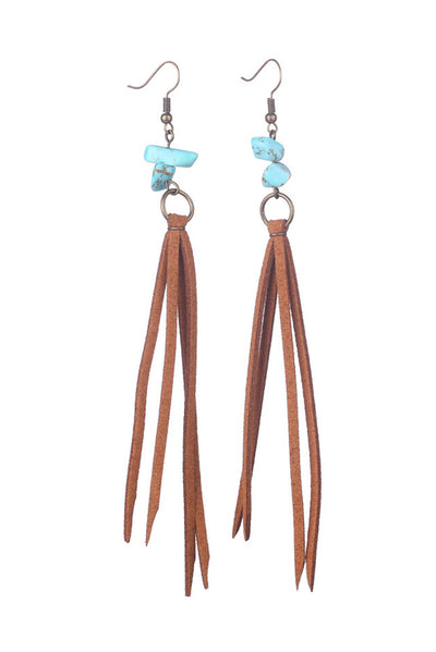 Brown Turquoise Tassel Drop Earrings-Accessories-MomFashion