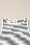 White Striped Print Ribbed Knit Sleeveless Top-Tops-MomFashion