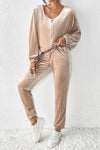 Parchment Velvet Zipped Top and Joggers Two Piece Set-Loungewear-MomFashion