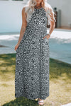 Gray Leopard Print Pocketed Sleeveless Maxi Dress-Dresses-MomFashion