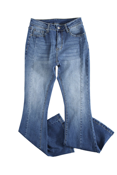 High Waist Flare Jeans with Pockets-Bottoms-MomFashion