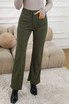 Green High Waist Square Pockets Corduroy Pants-Bottoms-MomFashion