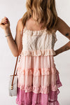 Pink Ombre Swiss Dot Ruffled Tiered Mini Dress-Dresses-MomFashion