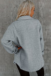 Gray Retro Quilted Flap Pocket Button Shacket-Outerwear-MomFashion