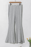 Gray Solid Color High Waist Ribbed Flare Pants-Bottoms-MomFashion