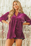 Pitaya Pink 3/4 Sleeve Tunic Babydoll Velvet Shirt-Tops-MomFashion