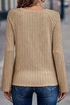 Khaki Ribbed Round Neck Knit Long Sleeve Top-Tops-MomFashion