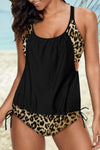 Leopard Grey Layered-Style Striped Tankini with Triangular Briefs-Swimwear-MomFashion