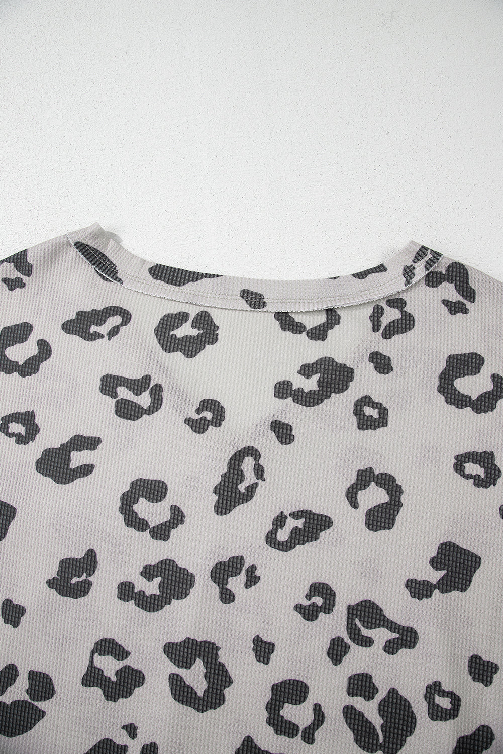 Gray Printed Leopard Balloon Sleeve Thermal Knit Plus Size Top-Plus Size-MomFashion