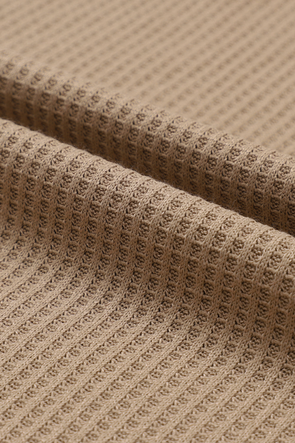 Khaki Waffled Expose Seam Drawstring Hoodie-Tops-MomFashion