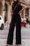 Black High Neck Sleeveless Vest and Cargo Pants Outfit-Loungewear-MomFashion