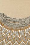 Gray Geometric Pattern Ribbed Round Neck Sweater-Tops-MomFashion