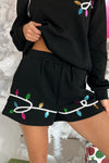 Black Sequin Merry Graphic Pullover and Shorts Outfit-Two Piece Sets/Short Sets-MomFashion