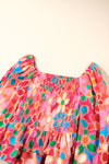 Multicolor Floral Print Smocked Square Neck Ruffles Blouse-Tops-MomFashion