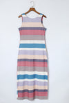 Multicolor Stripe Print Slit Maxi Tank Top Dress-Dresses-MomFashion