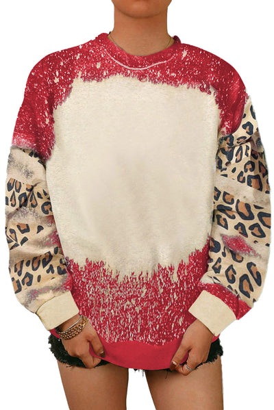 Fiery Red Tie Dye Leopard Drop Shoulder Sweatshirt-Tops-MomFashion