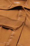 Brown Collared Asymmetric Ribbed Detail Motor Jacket-Outerwear-MomFashion