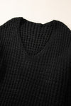 Black Hollow-out Crochet V Neck Sweater-Tops-MomFashion