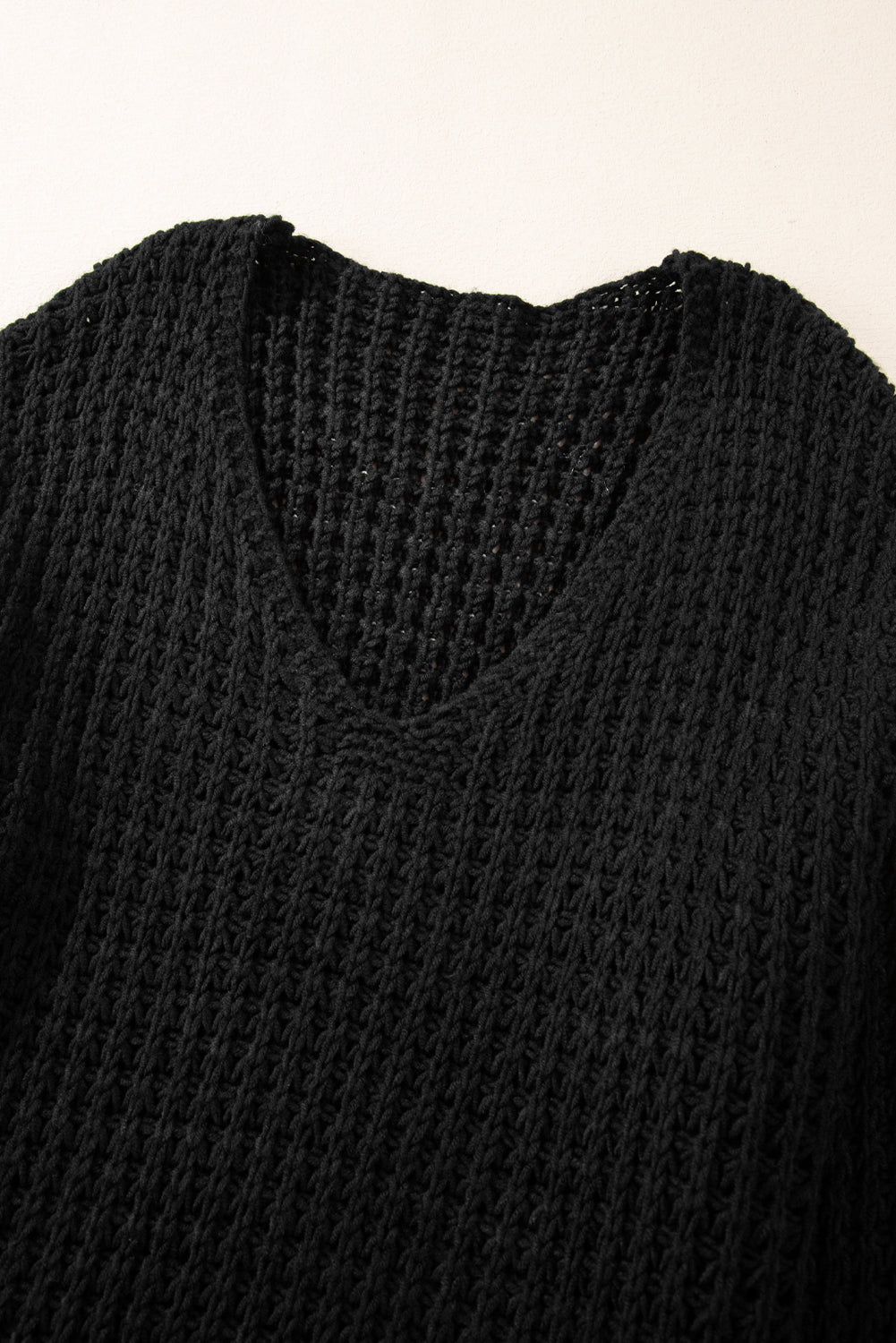 Black Hollow-out Crochet V Neck Sweater-Tops-MomFashion