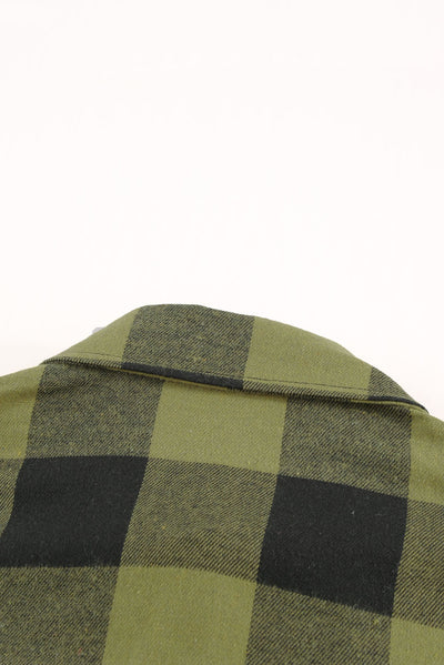 Green Turn-down Collar Plaid Shirt Coat-Outerwear-MomFashion