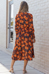 Orange Floral Print Faux Wrap Belted Dress-Dresses-MomFashion