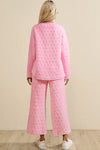 Pink Solid Quilted Pullover and Pants Outfit-Loungewear-MomFashion