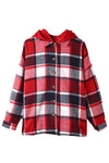 Fiery Red Hooded Plaid Button Front Shacket-Outerwear-MomFashion