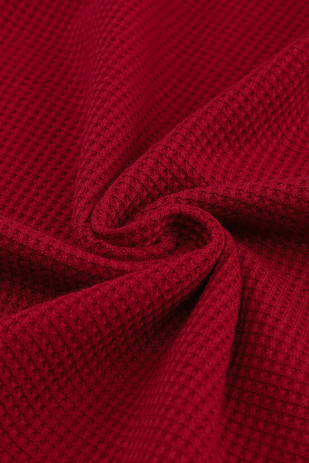 Fiery Red Textured Round Neck Long Sleeve Top-Tops-MomFashion