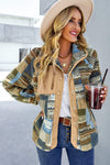 Khaki Western Colorblock Snap Buttoned Sherpa Jacket-Outerwear-MomFashion