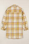 Yellow Plaid Flap Pocket Long Sleeve Shacket-Outerwear-MomFashion