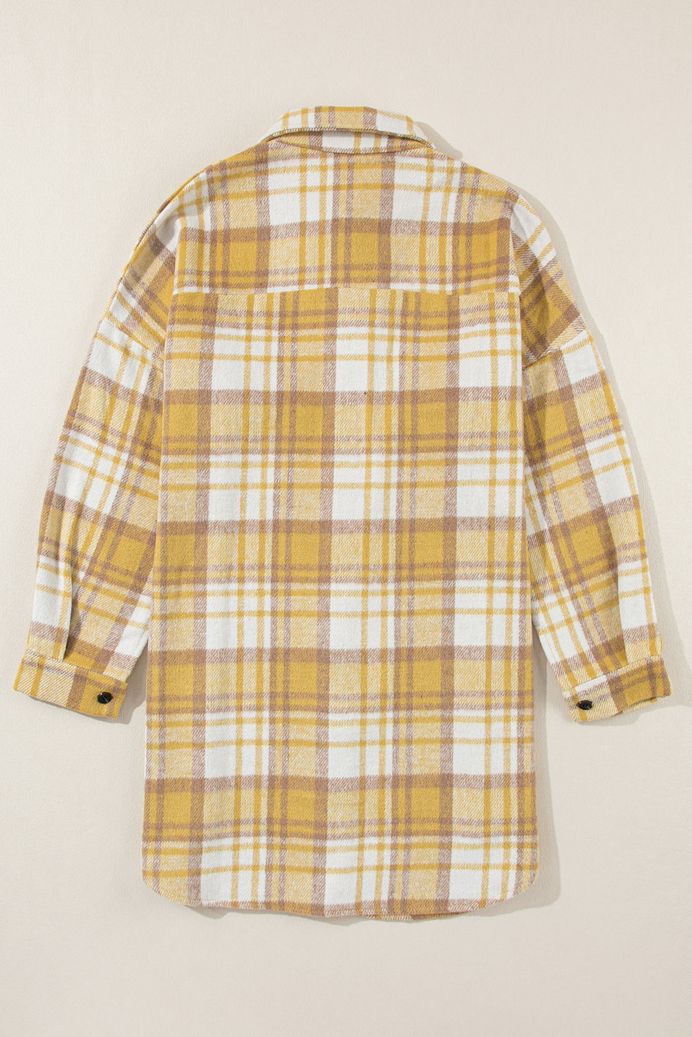 Yellow Plaid Flap Pocket Long Sleeve Shacket-Outerwear-MomFashion