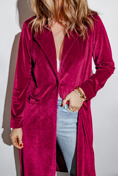 Retro Velvet Long Sleeve Pocket Coat-Outerwear-MomFashion