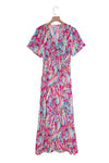 Wrap V Neck Floral Maxi Dress-Dresses-MomFashion