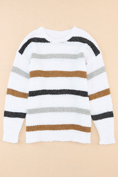 Striped Popcorn Knit Sweater-Tops-MomFashion