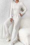 Beige Crop Top and Wide Leg Pants Two Piece Set-Loungewear-MomFashion