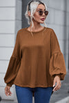 Faux Knit Jacquard Puffy Long Sleeve Top-Tops-MomFashion