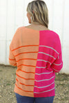 Multicolour Striped Color Block Loose Fit Knit Sweater-Tops-MomFashion