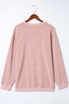 Pink Solid Ribbed Knit Round Neck Pullover Sweatshirt-Tops-MomFashion