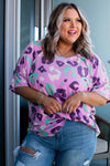 Purple Leopard Kiss Print Plus Size Short Sleeve Tee-Plus Size-MomFashion