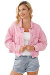 Pink Rivet Studded Pocketed Denim Jacket-Outerwear-MomFashion