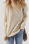 Beige Solid Textured Thumbhole Sleeve Top-Tops-MomFashion